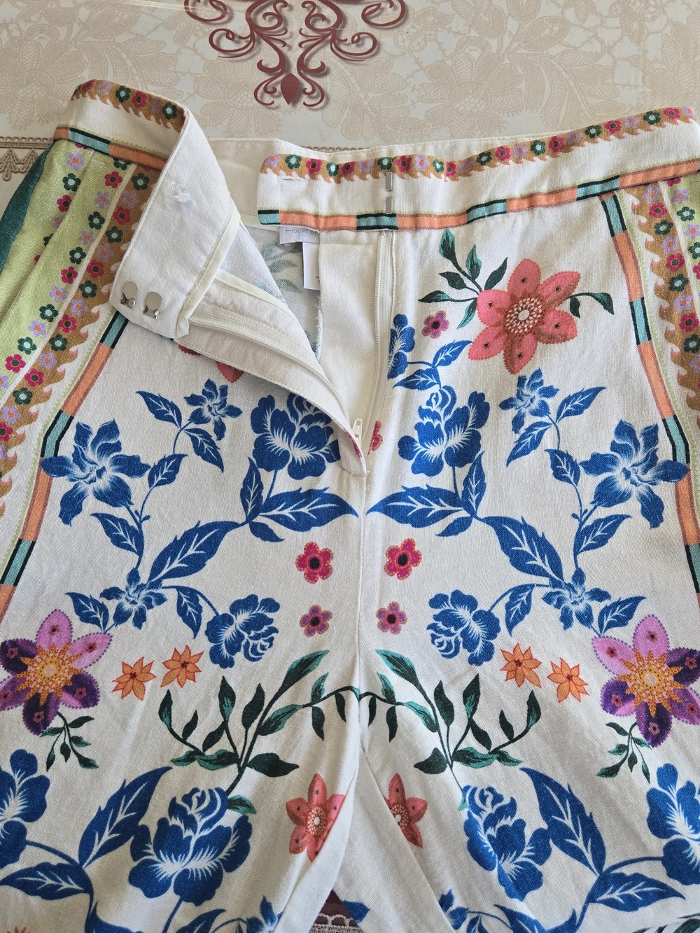 House of Harlow 1960 Wide Leg Pants Womens Size 8 Cream Multicolor Floral Boho - Picture 5 of 13
